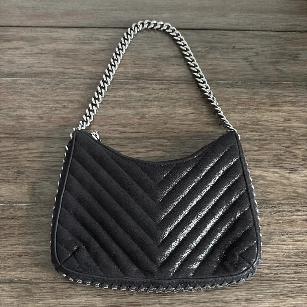 EUC [Stella McCartney] Falabella Quilted Zip Close Chain Shoulder Black Handbag - Picture 4 of 16